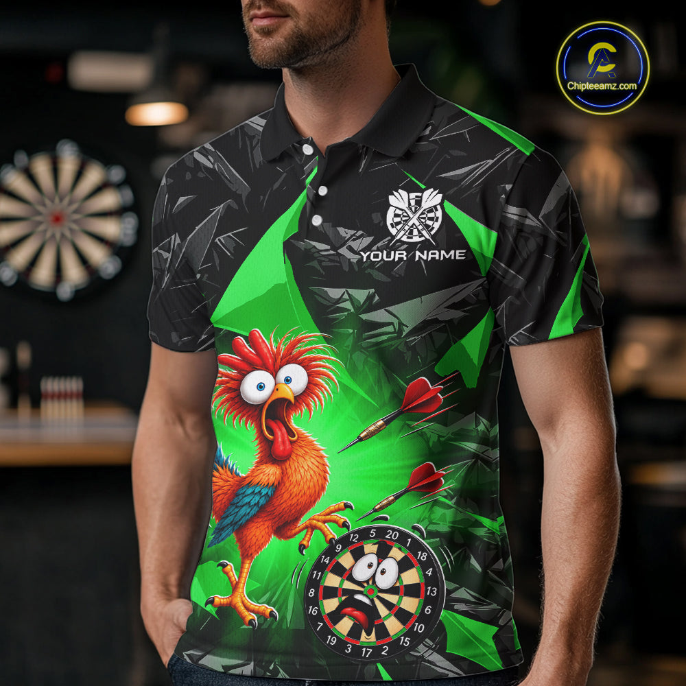 Custom Green Funny Chicken Darts Team Jerseys Darts Shirt for Men Dartboard Shirt for Player NNT311