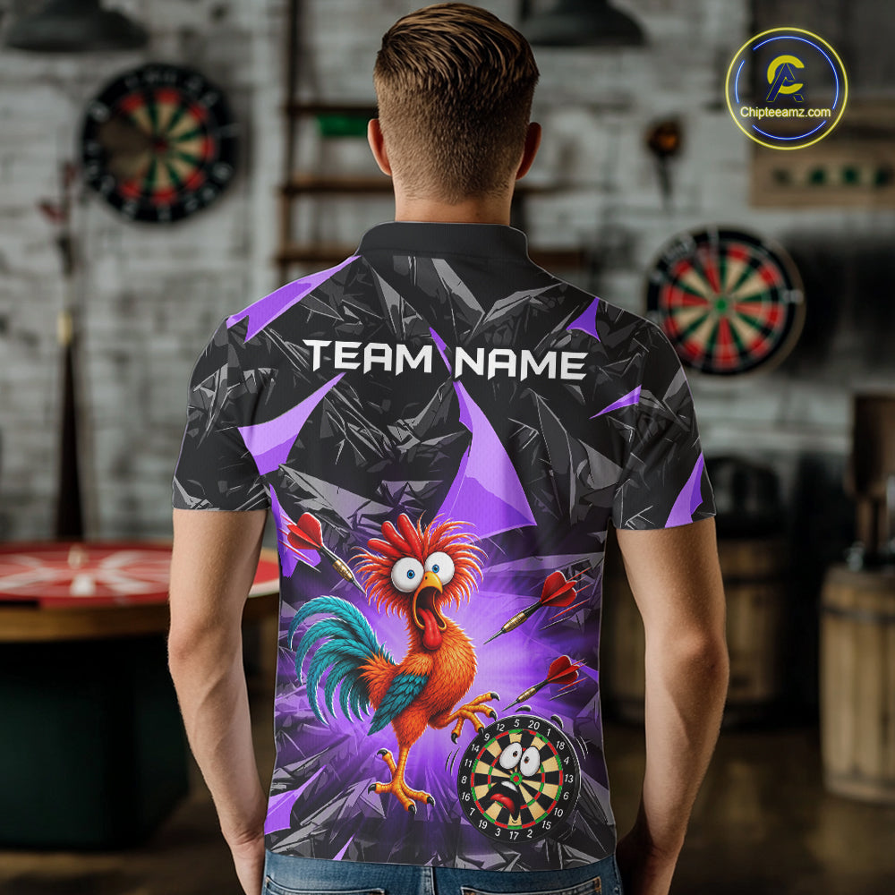 Custom Purple Funny Chicken Darts Team Jerseys Darts Shirt for Men Dartboard Shirt for Player NNT311