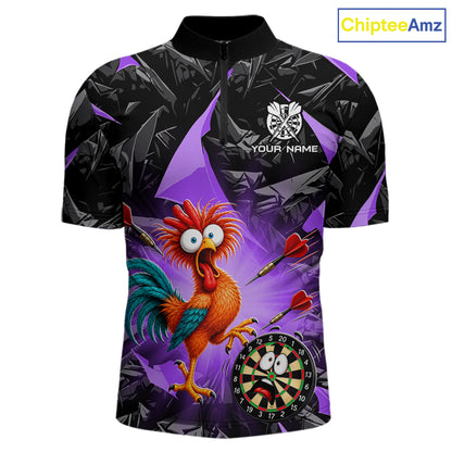 Custom Purple Funny Chicken Darts Team Jerseys Darts Shirt for Men Dartboard Shirt for Player NNT311