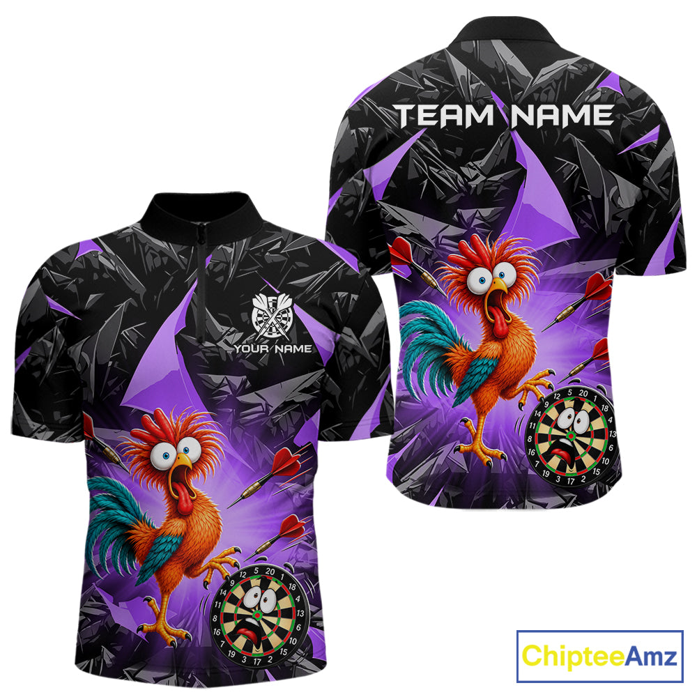Custom Purple Funny Chicken Darts Team Jerseys Darts Shirt for Men Dartboard Shirt for Player NNT311