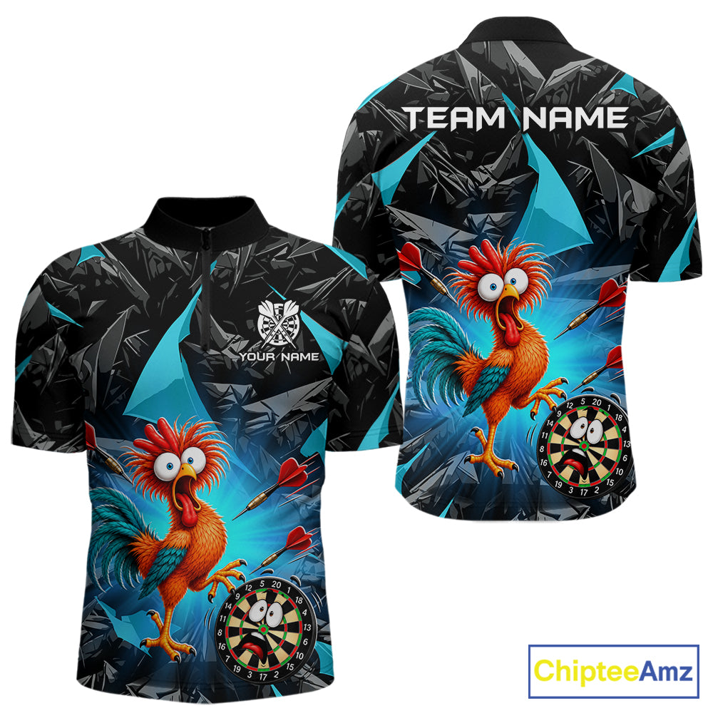 Custom Turquoise Funny Chicken Darts Team Jerseys Darts Shirt for Men Dartboard Shirt for Player NNT311
