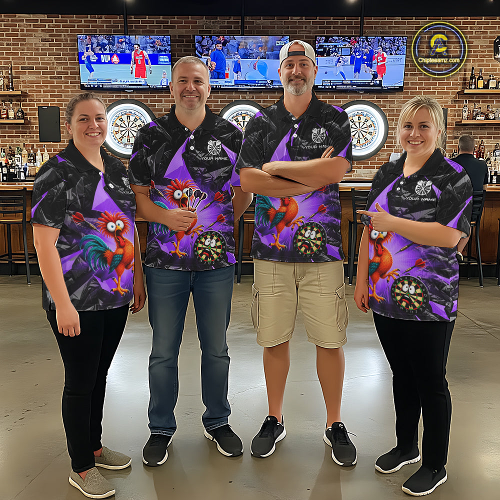 Custom Purple Funny Chicken Darts Team Jerseys Darts Shirt for Men Dartboard Shirt for Player NNT311