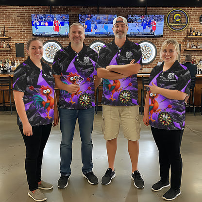 Custom Purple Funny Chicken Darts Team Jerseys Darts Shirt for Men Dartboard Shirt for Player NNT311