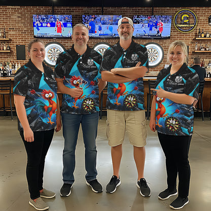 Custom Turquoise Funny Chicken Darts Team Jerseys Darts Shirt for Women Dartboard Shirt for Player NNT311