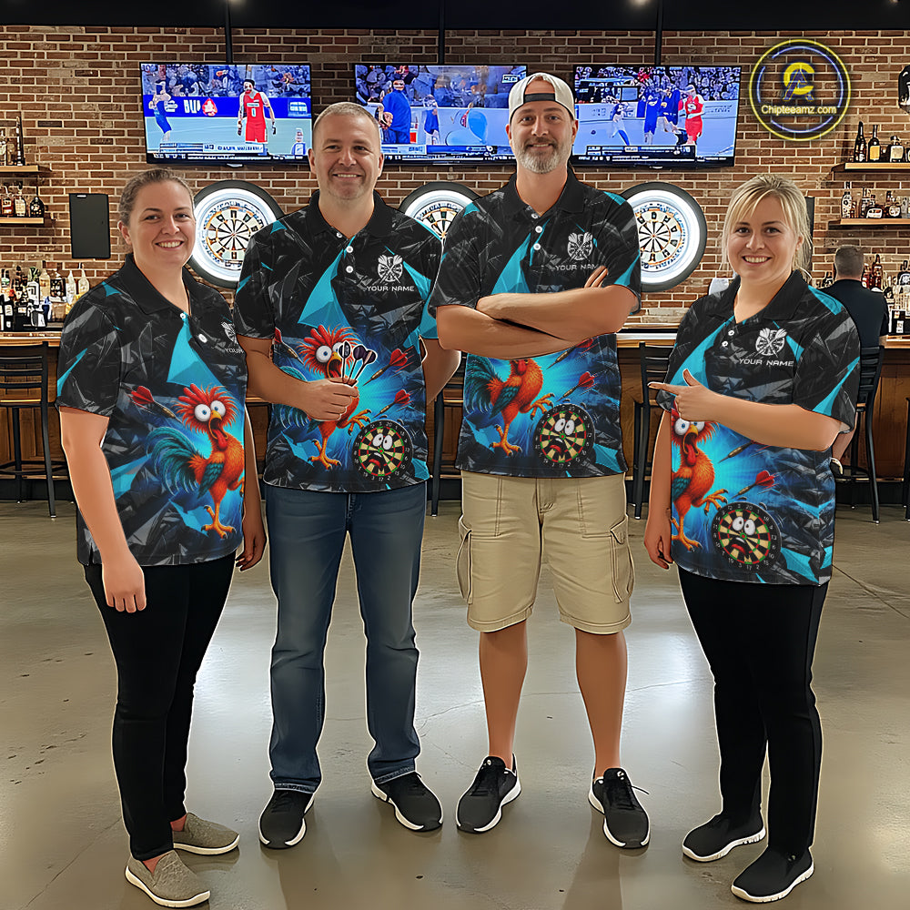 Custom Turquoise Funny Chicken Darts Team Jerseys Darts Shirt for Men Dartboard Shirt for Player NNT311