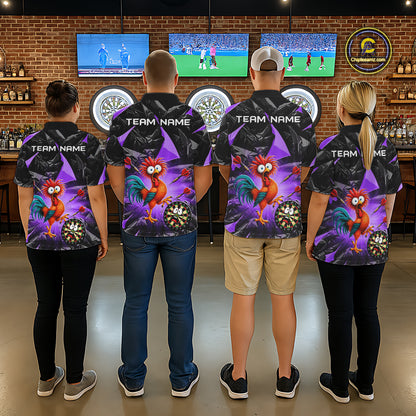 Custom Purple Funny Chicken Darts Team Jerseys Darts Shirt for Men Dartboard Shirt for Player NNT311