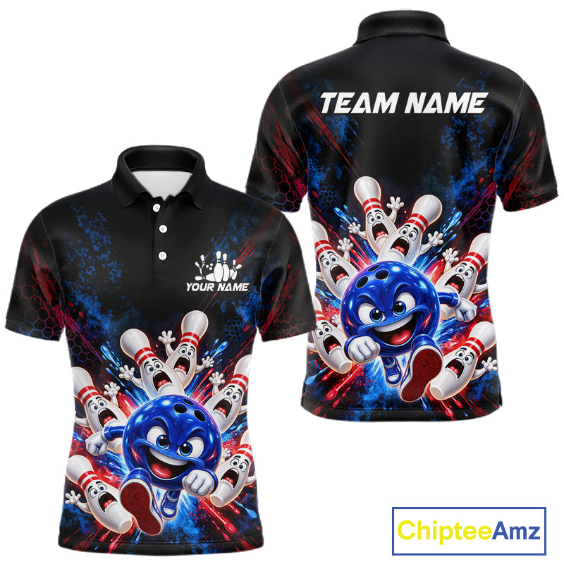 Custom Funny Blue Bowling Ball and Pins Bowling Team Jerseys for Men Bowling League Shirt HNT574