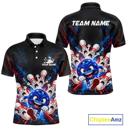 Custom Funny Blue Bowling Ball and Pins Bowling Team Jerseys for Men Bowling League Shirt HNT574