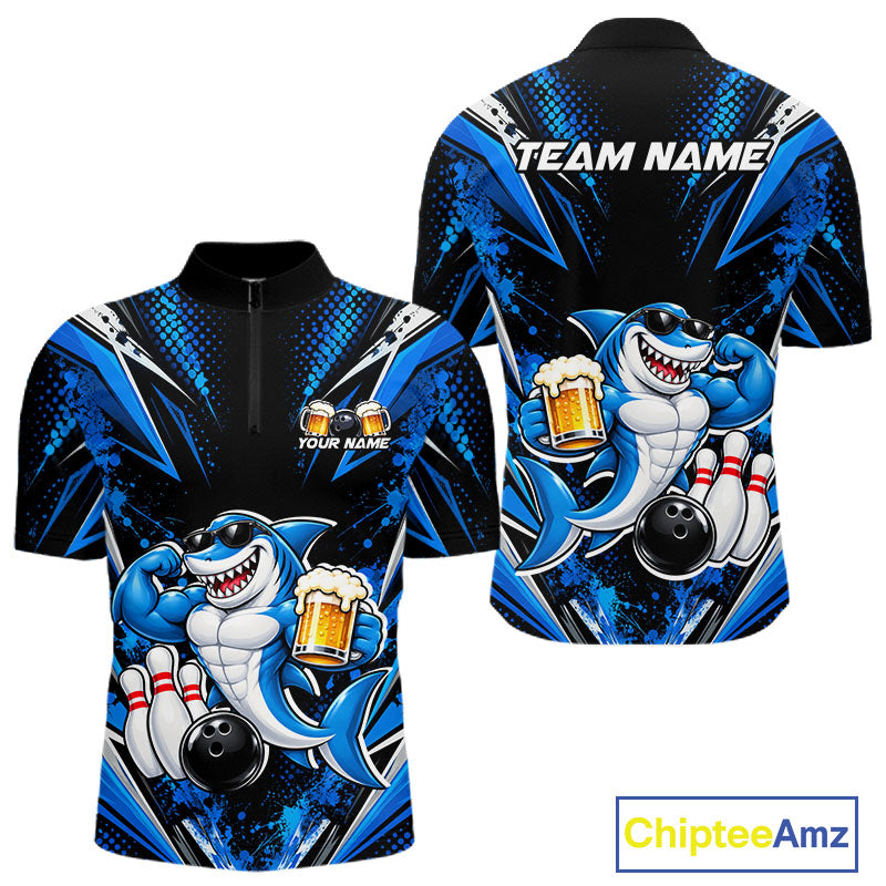 Custom Funny Beer Shark Bowling Shirts For Men, Bowling Team Jersey Bowling Tournament HNT646