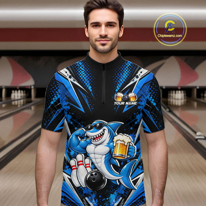 Custom Funny Beer Shark Bowling Shirts For Men, Bowling Team Jersey Bowling Tournament HNT646