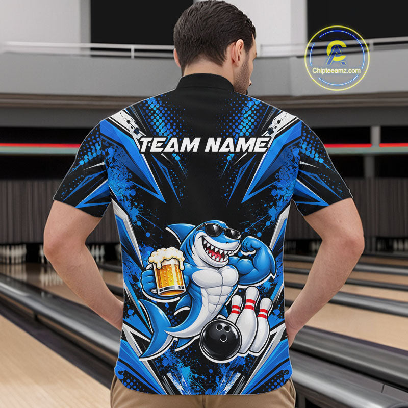 Custom Funny Beer Shark Bowling Shirts For Men, Bowling Team Jersey Bowling Tournament HNT646