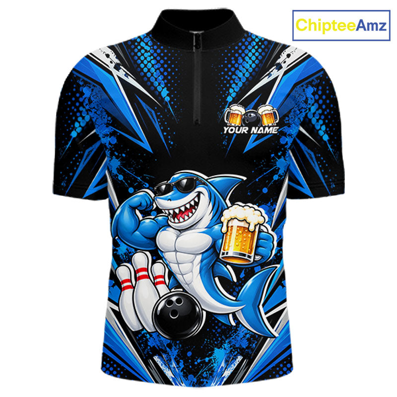Custom Funny Beer Shark Bowling Shirts For Men, Bowling Team Jersey Bowling Tournament HNT646