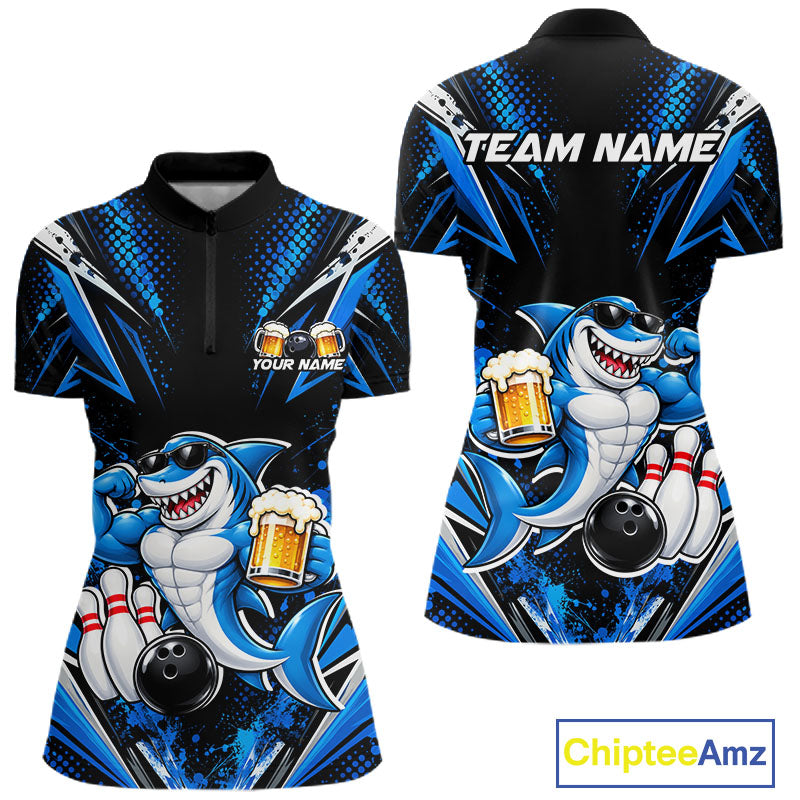 Custom Funny Beer Shark Bowling Shirts For Women, Bowling Team Jersey Bowling Tournament HNT646