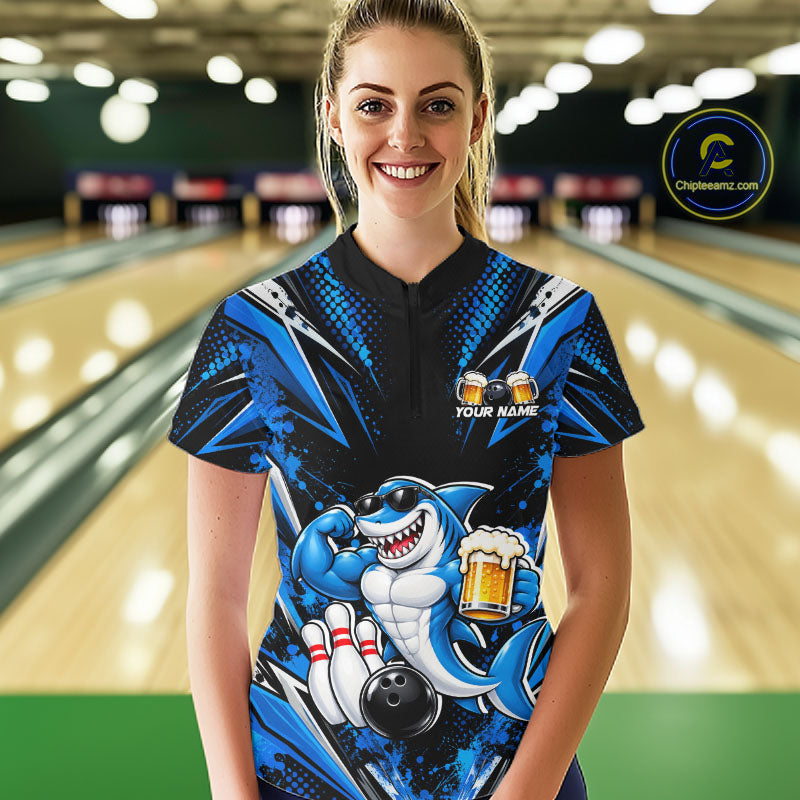 Custom Funny Beer Shark Bowling Shirts For Women, Bowling Team Jersey Bowling Tournament HNT646