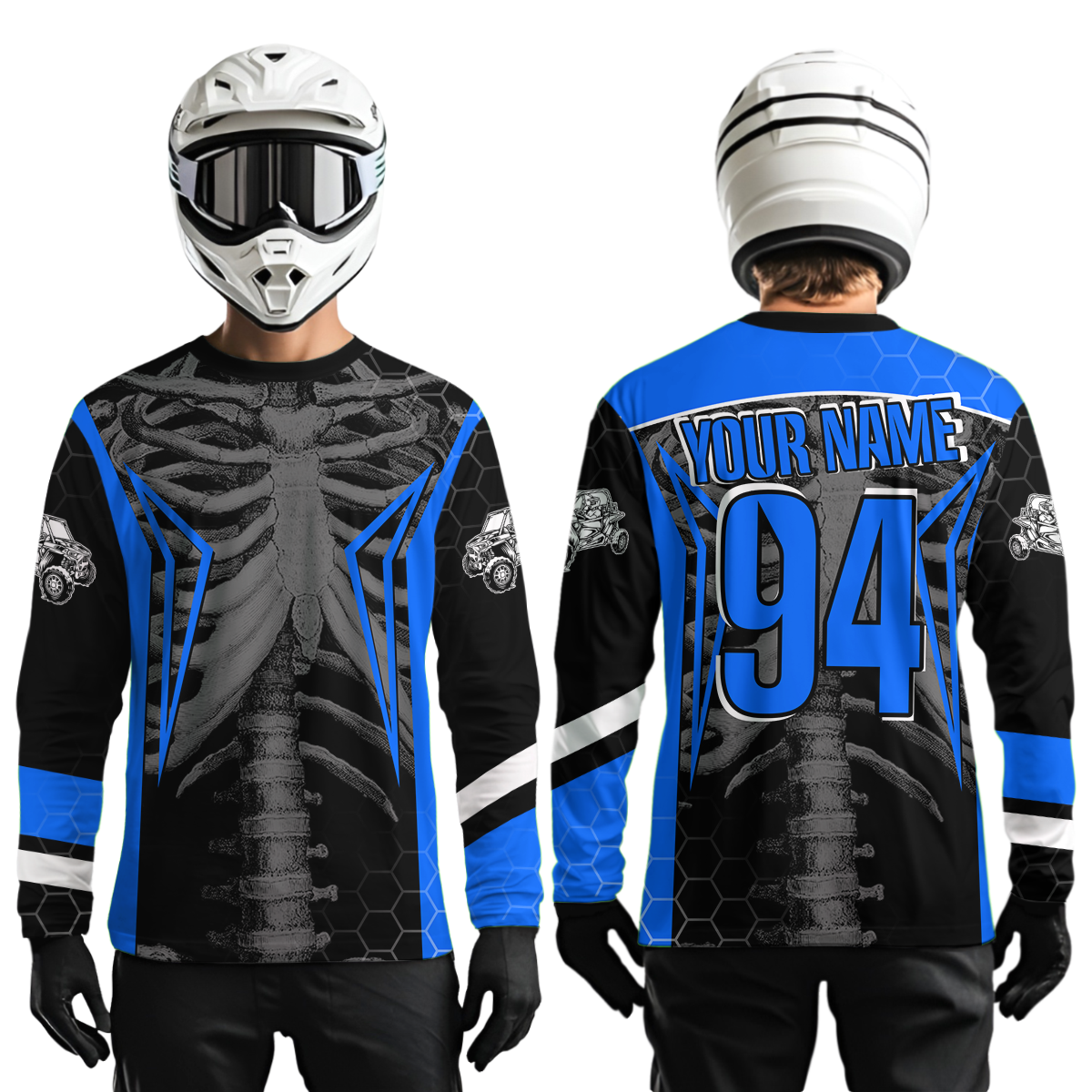 Custom Blue Cool Bone Side by Side Shirts UTV Racing Jersey Motocross Jersey Men Women UPF30+ DNT92