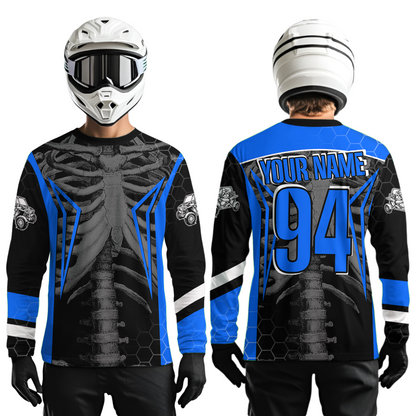 Custom Blue Cool Bone Side by Side Shirts UTV Racing Jersey Motocross Jersey Men Women UPF30+ DNT92