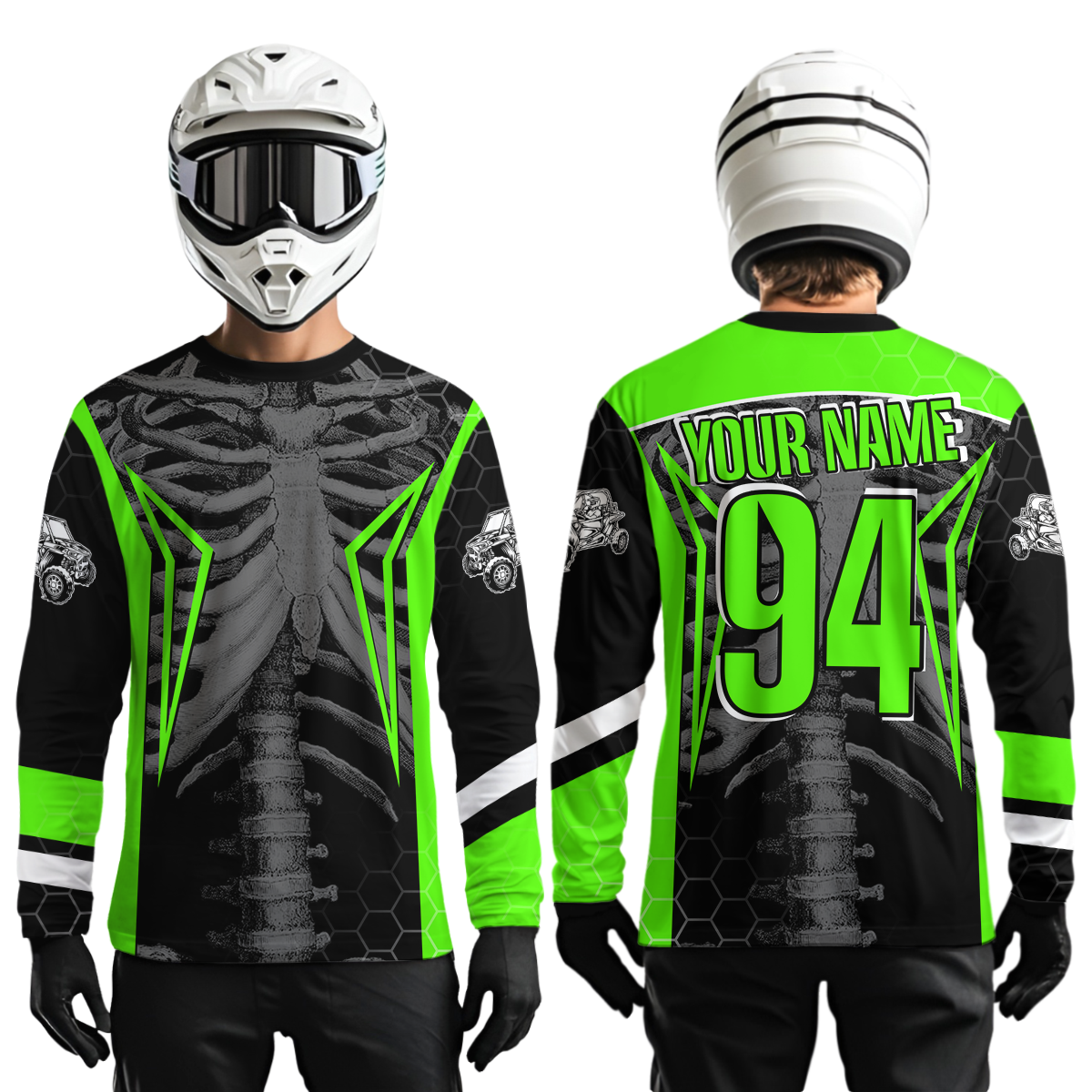 Custom Green Cool Bone Side by Side Shirts UTV Racing Jersey Motocross Jersey Men Women UPF30+ DNT92