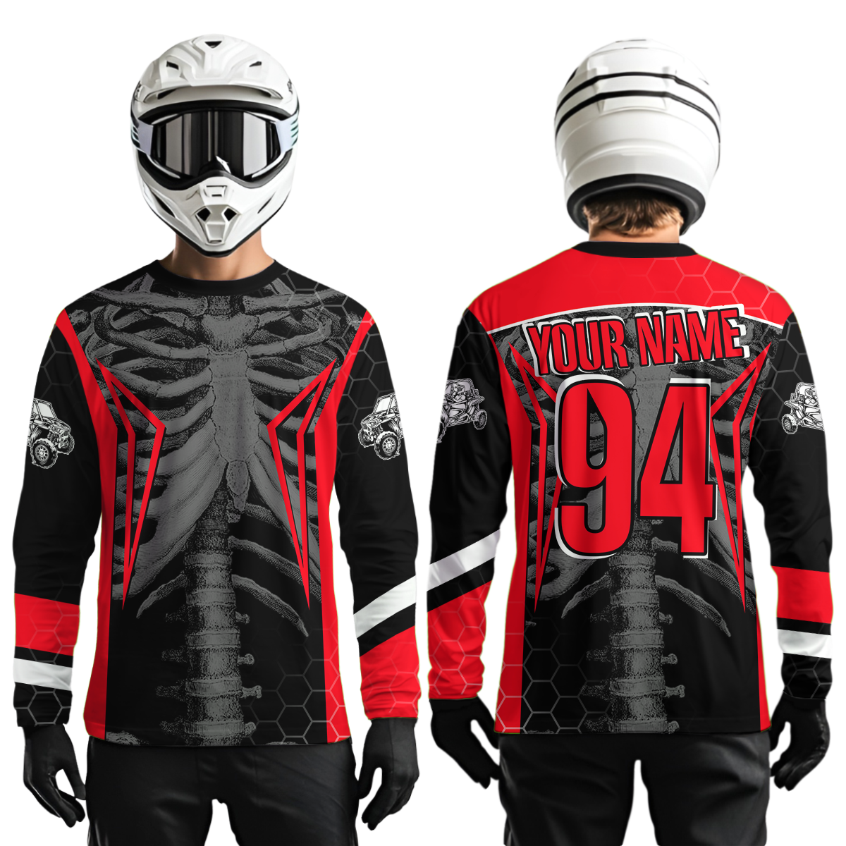 Custom Red Cool Bone Side by Side Shirts UTV Racing Jersey Motocross Jersey Men Women UPF30+ DNT92