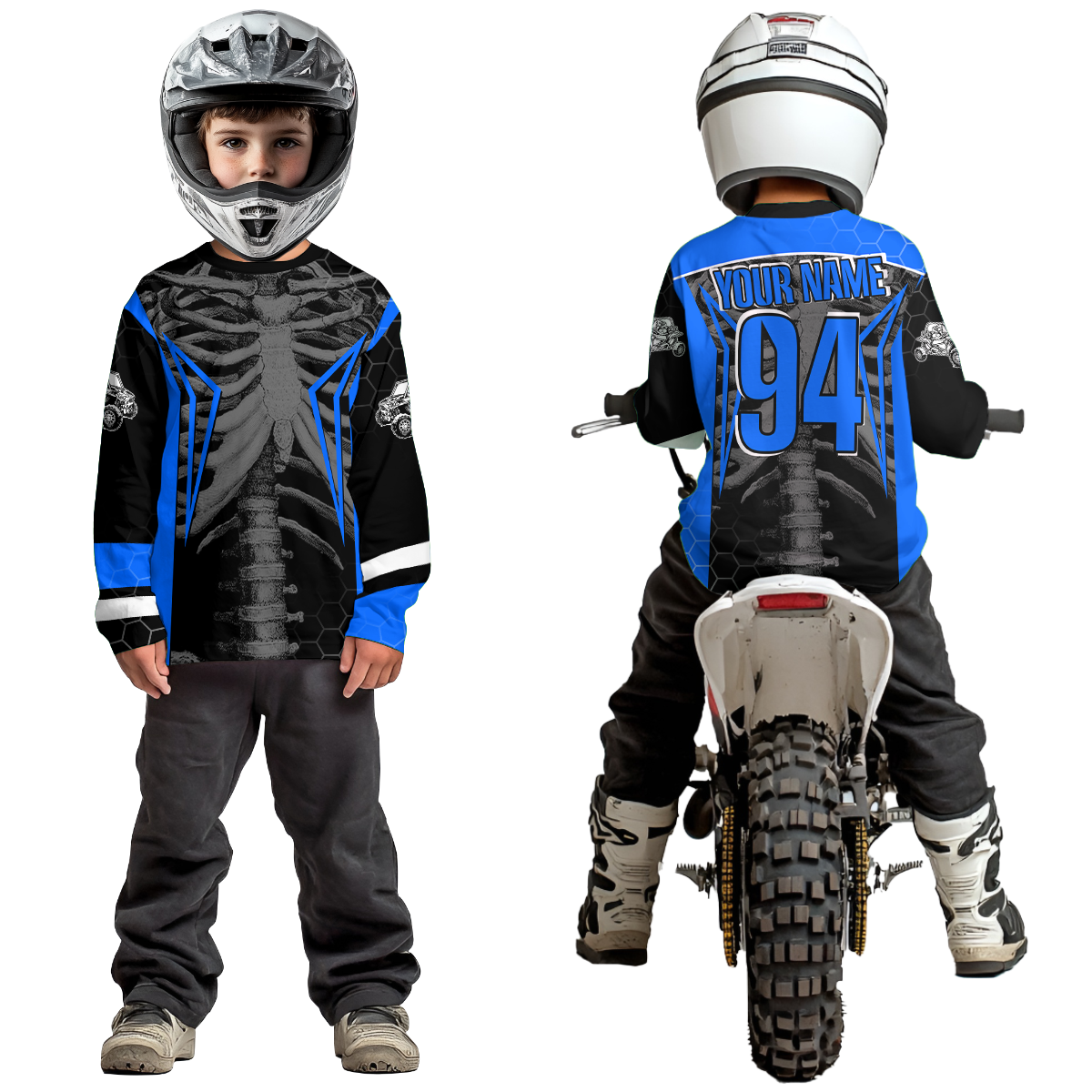 Custom Blue Cool Bone Side by Side Shirts UTV Racing Jersey Motocross Jersey Men Women UPF30+ DNT92
