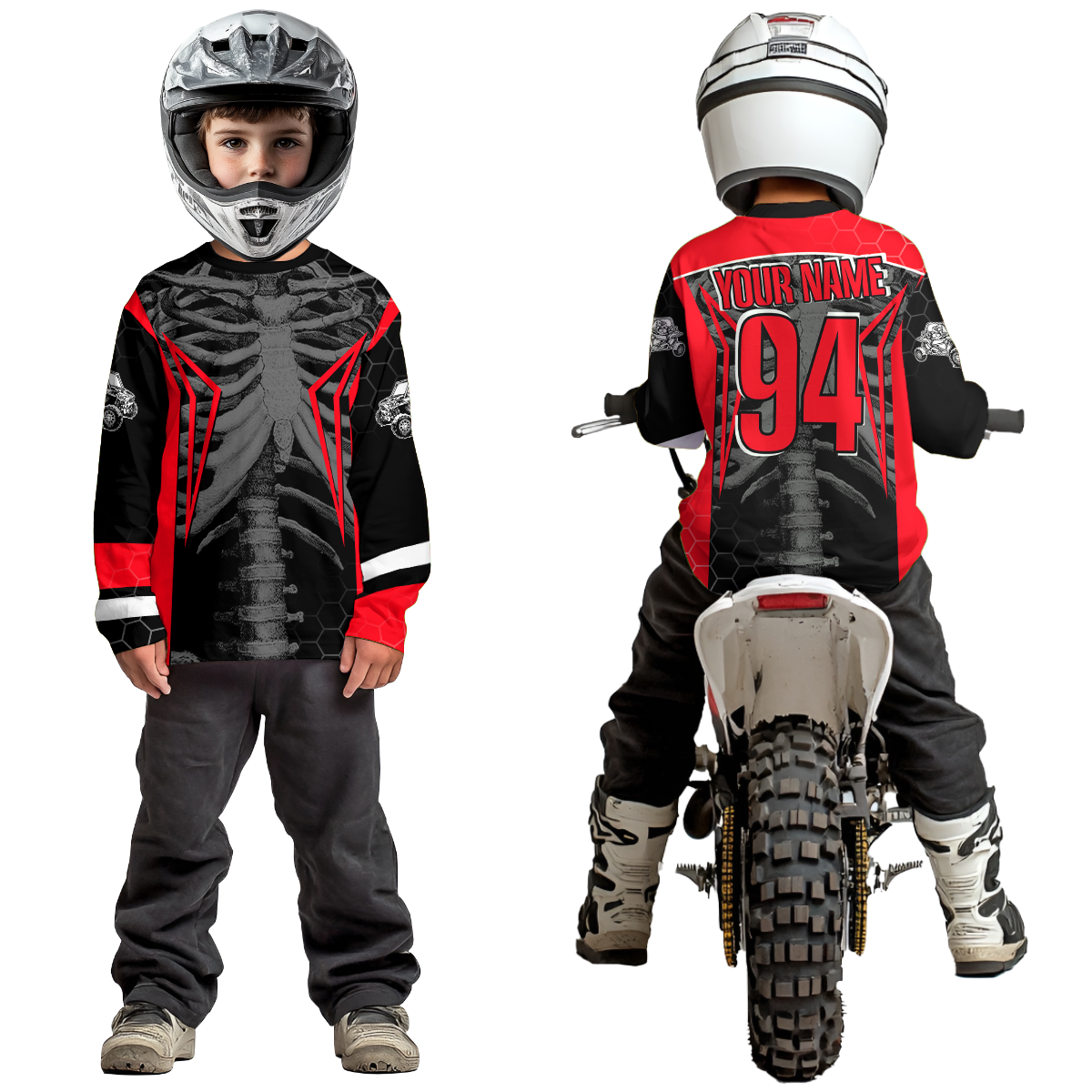 Custom Red Cool Bone Side by Side Shirts UTV Racing Jersey Motocross Jersey Men Women UPF30+ DNT92