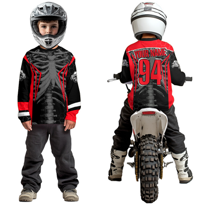 Custom Red Cool Bone Side by Side Shirts UTV Racing Jersey Motocross Jersey Men Women UPF30+ DNT92