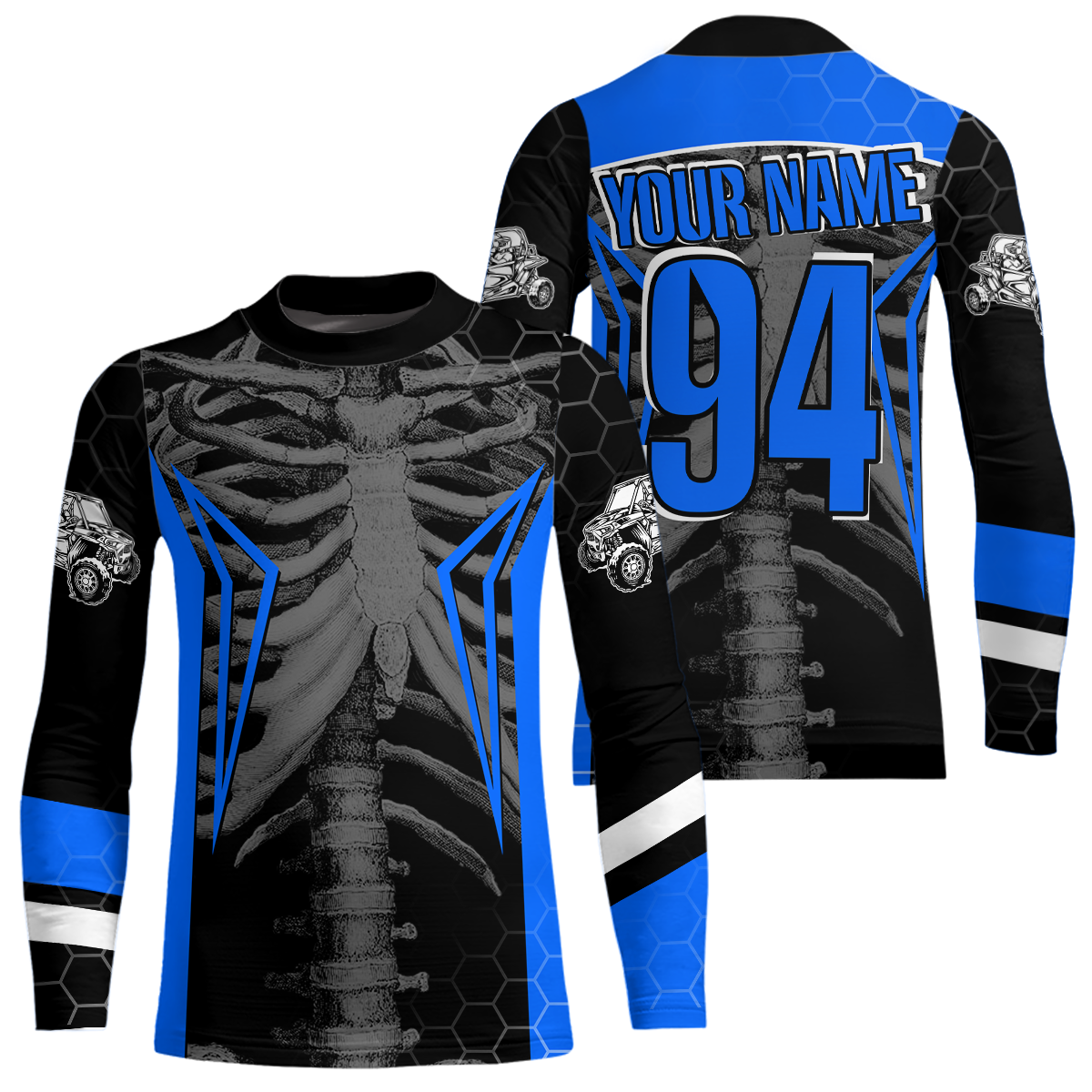 Custom Blue Cool Bone Side by Side Shirts UTV Racing Jersey Motocross Jersey Men Women UPF30+ DNT92