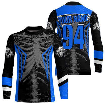 Custom Blue Cool Bone Side by Side Shirts UTV Racing Jersey Motocross Jersey Men Women UPF30+ DNT92