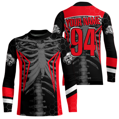 Custom Red Cool Bone Side by Side Shirts UTV Racing Jersey Motocross Jersey Men Women UPF30+ DNT92