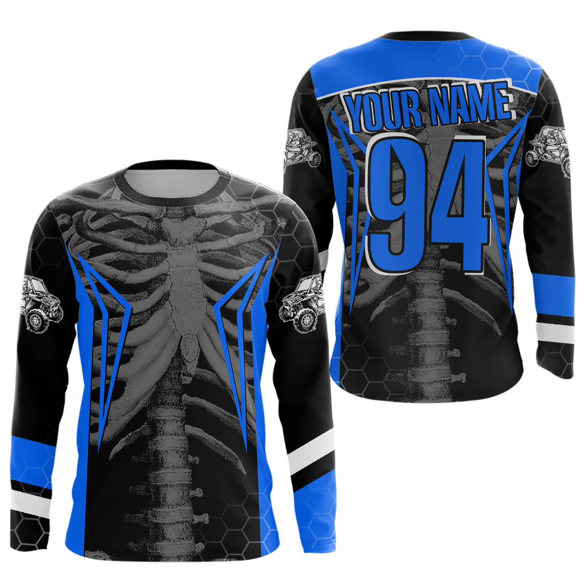 Custom Blue Cool Bone Side by Side Shirts UTV Racing Jersey Motocross Jersey Men Women UPF30+ DNT92