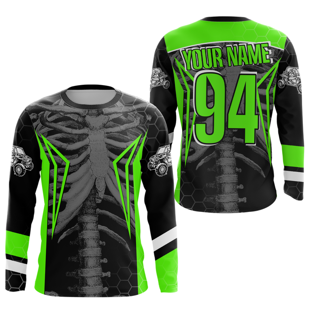 Custom Green Cool Bone Side by Side Shirts UTV Racing Jersey Motocross Jersey Men Women UPF30+ DNT92