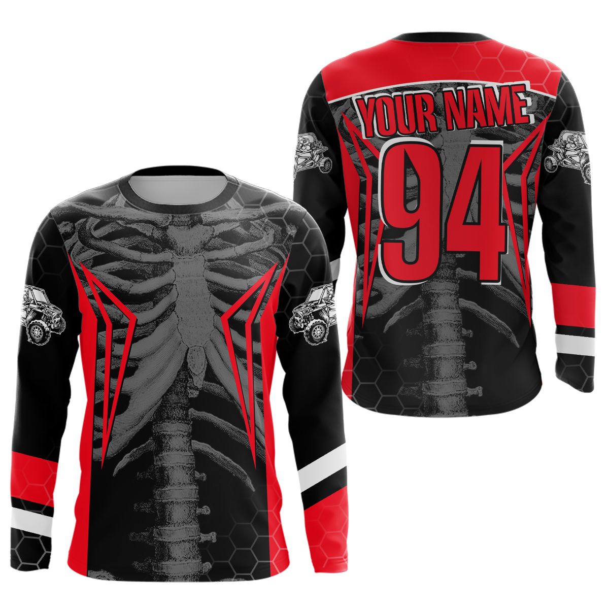 Custom Red Cool Bone Side by Side Shirts UTV Racing Jersey Motocross Jersey Men Women UPF30+ DNT92