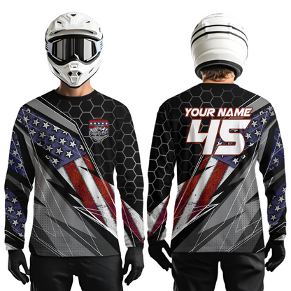 Custom Black US Flag UTV Off-Road Shirts Side by Side UTV Motocross Shirt Men Women UPF30+ DNT93