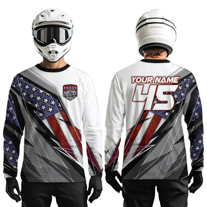 Custom White US Flag UTV Off-Road Shirts Side by Side UTV Motocross Shirt Men Women UPF30+ DNT93
