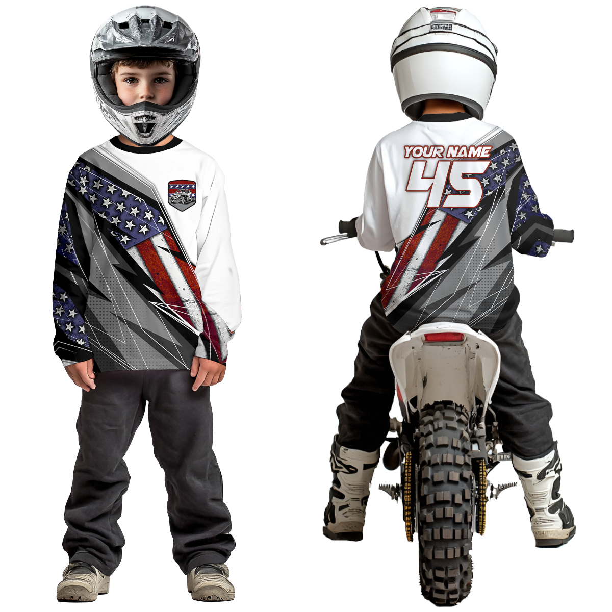 Custom White US Flag UTV Off-Road Shirts Side by Side UTV Motocross Shirt Men Women UPF30+ DNT93