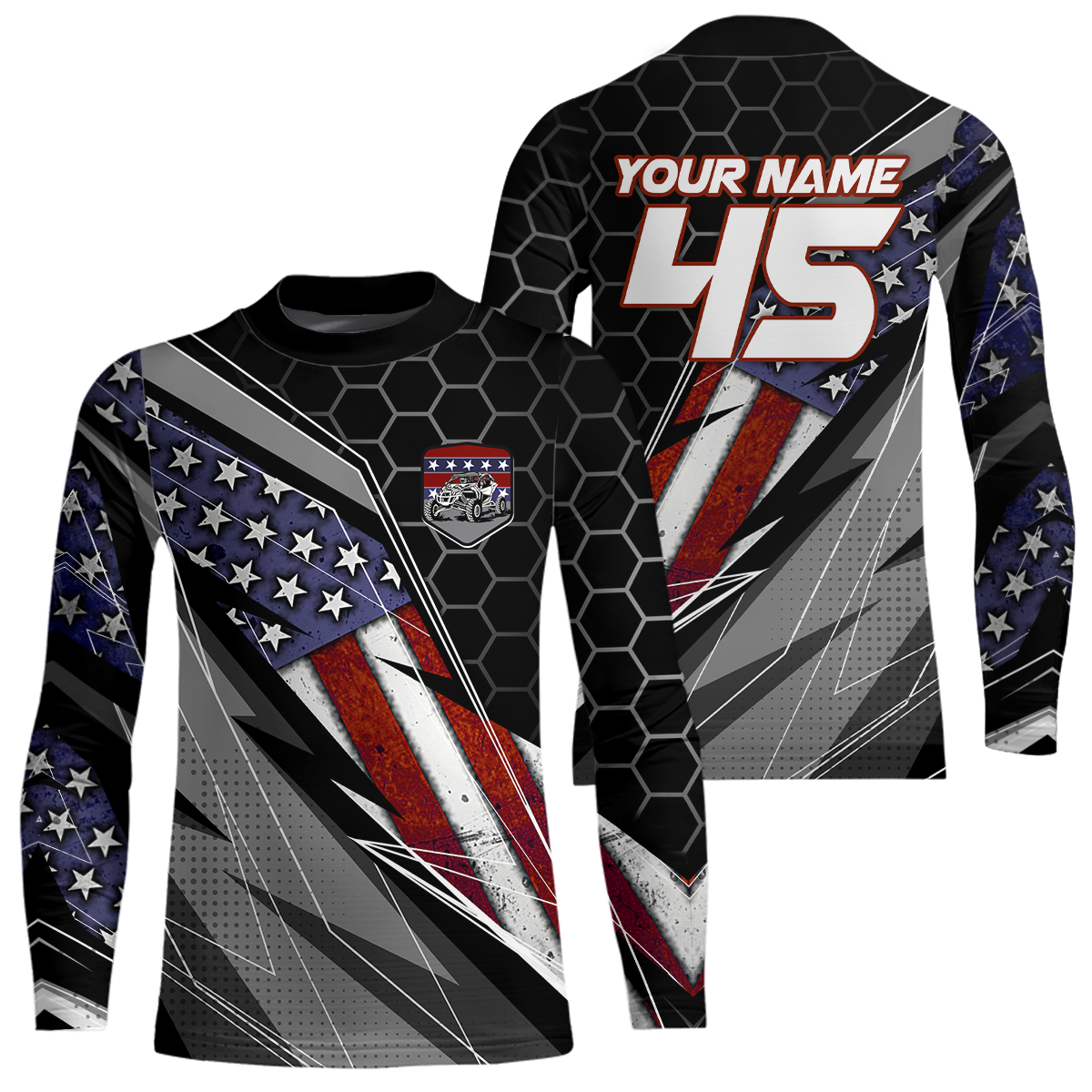 Custom Black US Flag UTV Off-Road Shirts Side by Side UTV Motocross Shirt Men Women UPF30+ DNT93