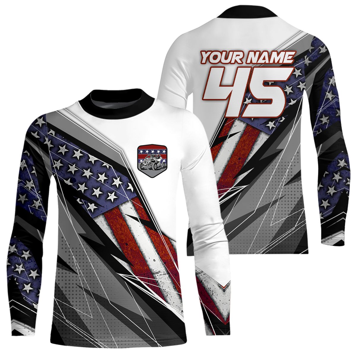 Custom White US Flag UTV Off-Road Shirts Side by Side UTV Motocross Shirt Men Women UPF30+ DNT93