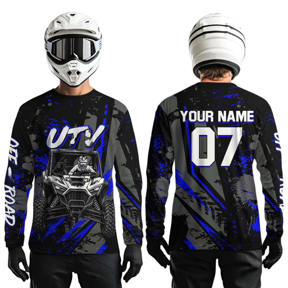 Custom Blue UTV Off-Road Shirts Side by Side UTV Motocross Racing Shirt Men Women UPF30+ DNT94