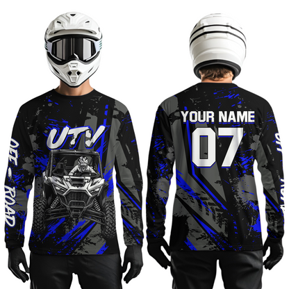 Custom Blue UTV Off-Road Shirts Side by Side UTV Motocross Racing Shirt Men Women UPF30+ DNT94