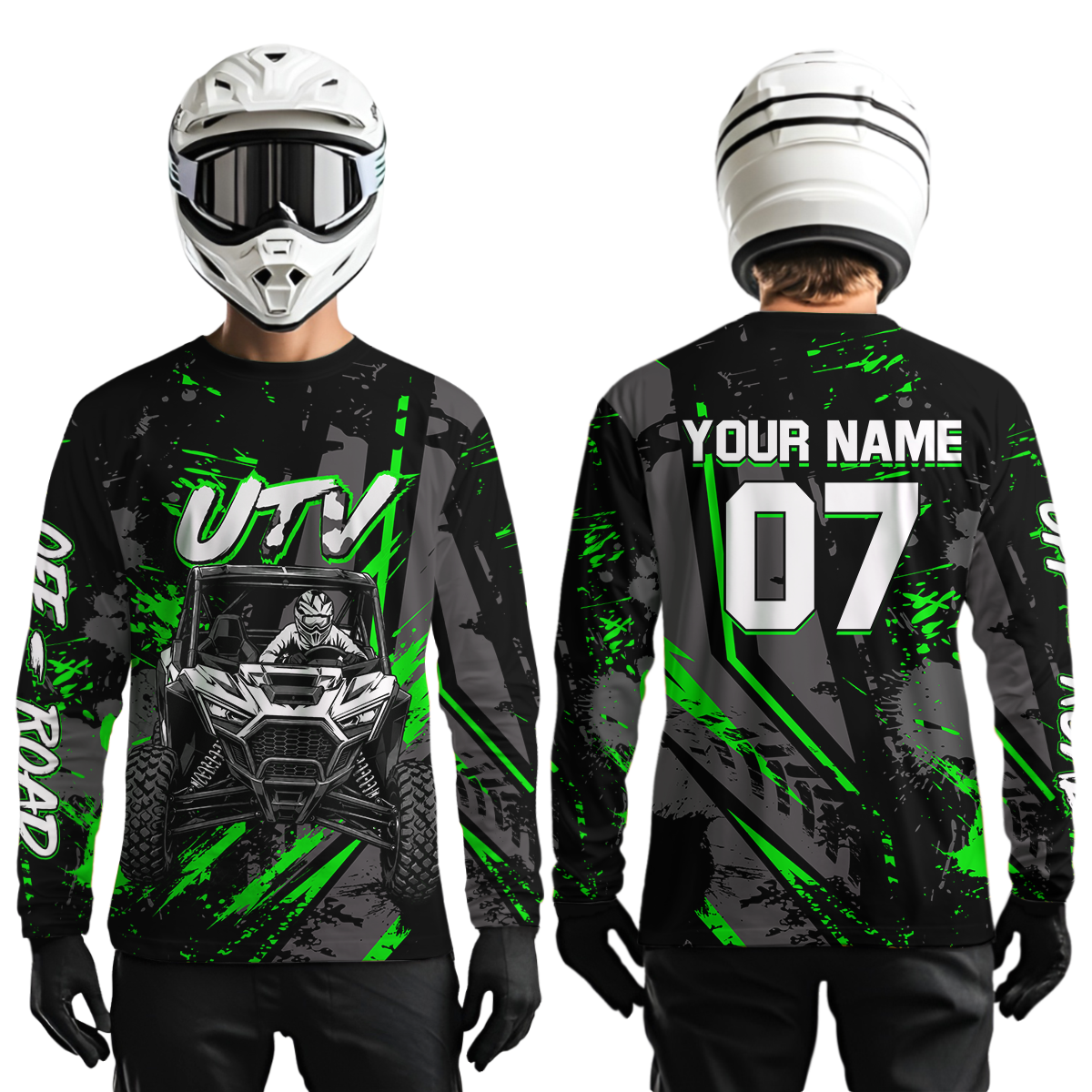 Custom Green UTV Off-Road Shirts Side by Side UTV Motocross Racing Shirt Men Women UPF30+ DNT94