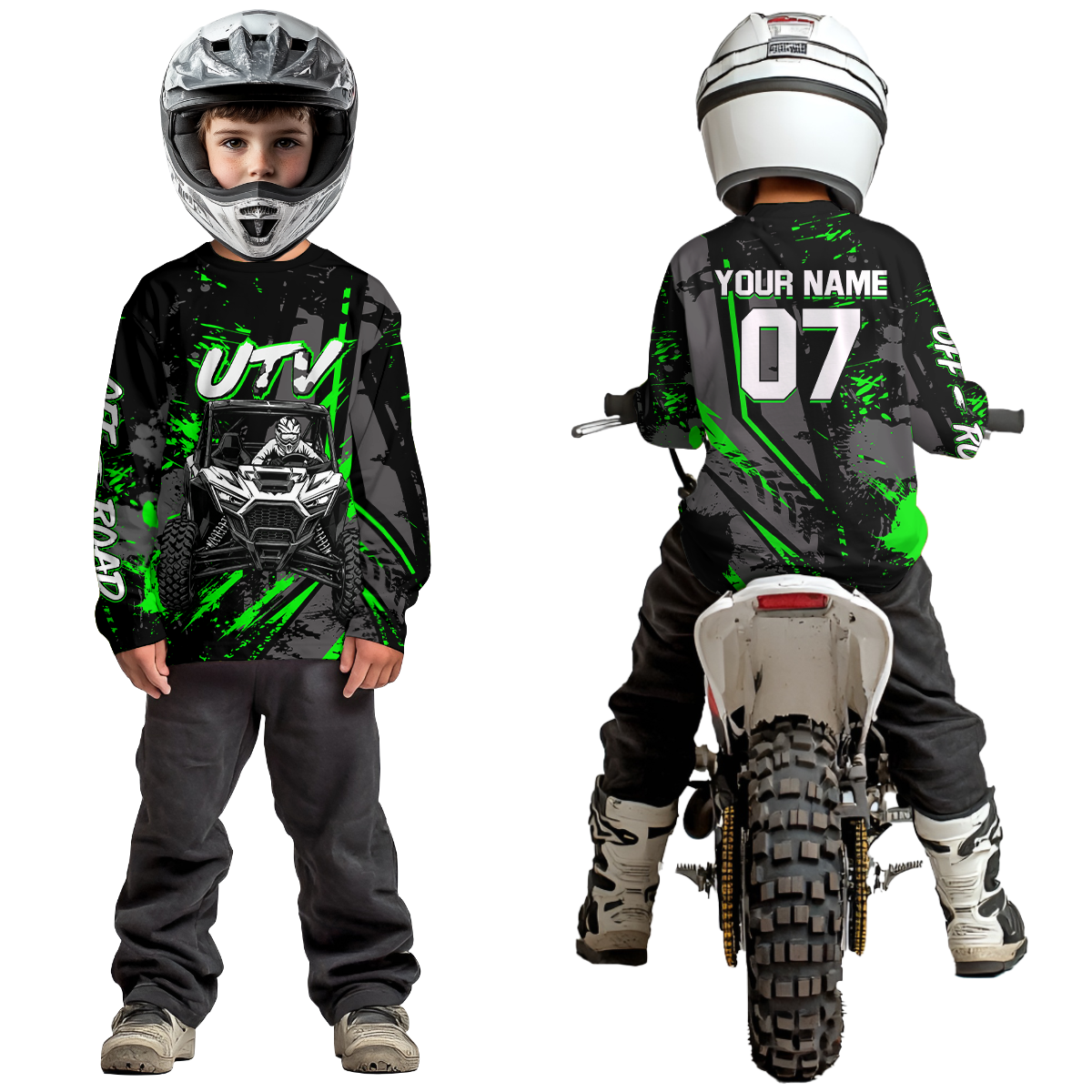 Custom Green UTV Off-Road Shirts Side by Side UTV Motocross Racing Shirt Men Women UPF30+ DNT94