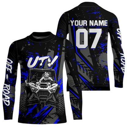 Custom Blue UTV Off-Road Shirts Side by Side UTV Motocross Racing Shirt Men Women UPF30+ DNT94