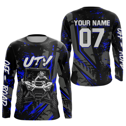 Custom Blue UTV Off-Road Shirts Side by Side UTV Motocross Racing Shirt Men Women UPF30+ DNT94