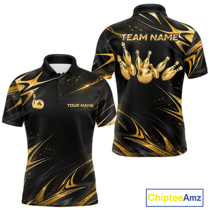 Custom Black Gold Bowling Jersey for Men Bowling Team Shirts Bowling League Polo & 1/4 Zip HNT491