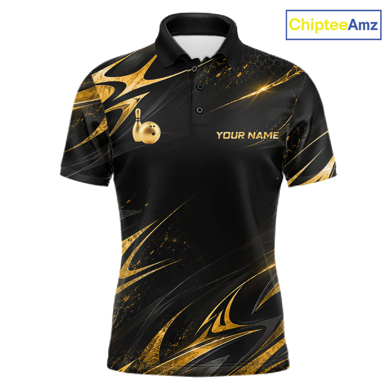 Custom Black Gold Bowling Jersey for Men Bowling Team Shirts Bowling League Polo & 1/4 Zip HNT491