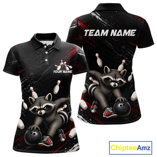 Funny Raccoon Custom Bowling Jersey for Women Bowling Team Shirts Bowling League Polo & 1/4 Zip HNT492