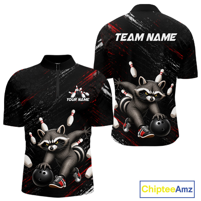 Funny Raccoon Custom Bowling Jersey for Men Bowling Team Shirts Bowling League Polo & 1/4 Zip HNT492