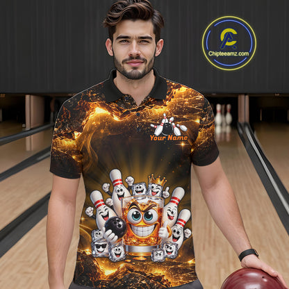 Custom Funny Whiskey Bowling Shirt for Men Bowling Team Jersey Bowling League Polo & 1/4 Zip HNT576