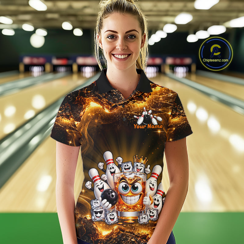 Custom Funny Whiskey Bowling Shirt for Women Bowling Team Jersey Bowling League Polo & 1/4 Zip HNT576