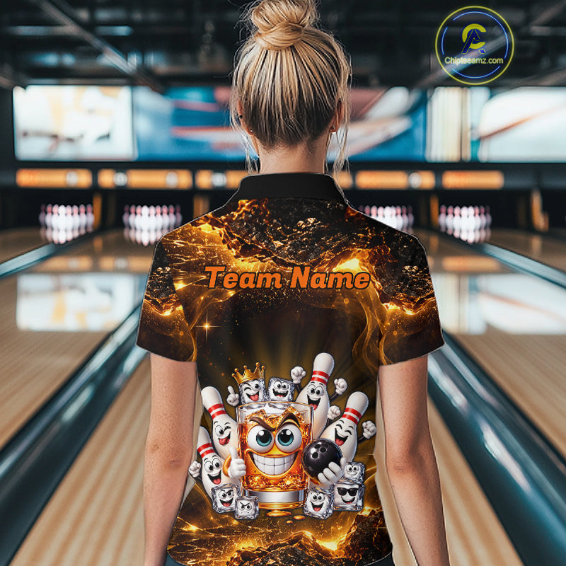 Custom Funny Whiskey Bowling Shirt for Women Bowling Team Jersey Bowling League Polo & 1/4 Zip HNT576