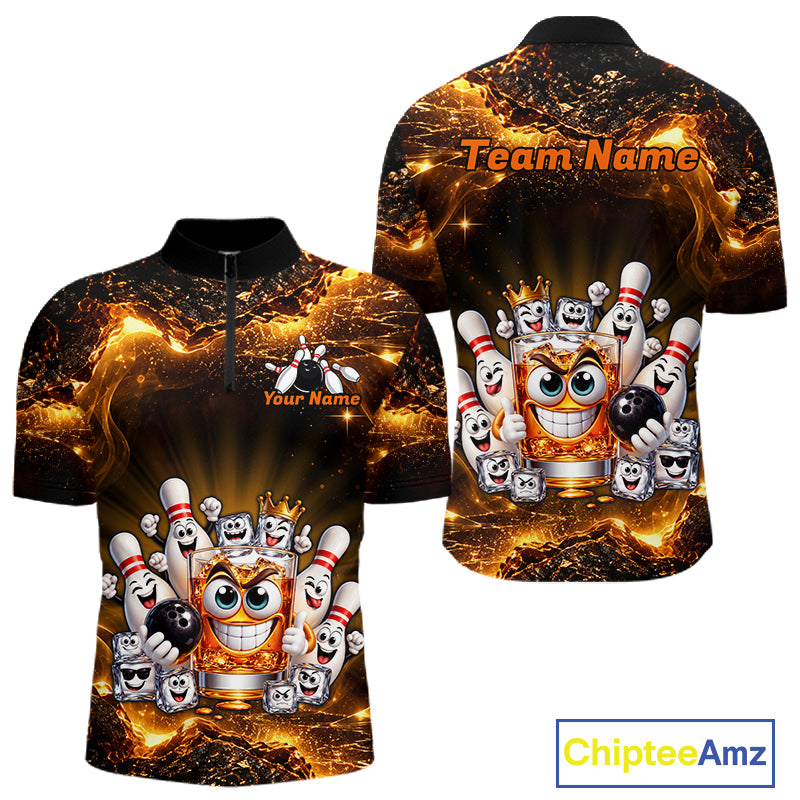 Custom Funny Whiskey Bowling Shirt for Men Bowling Team Jersey Bowling League Polo & 1/4 Zip HNT576